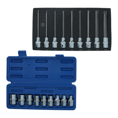 AB Tools 1/2" Drive Male & Female Short Long Torx E Sockets T27-T70 E10- E24 18Pc from B&Q