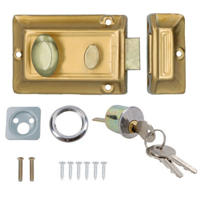 AB Tools Brass Finish Door Lock Night Latch Rim Yale Type Cylinder Security Latch