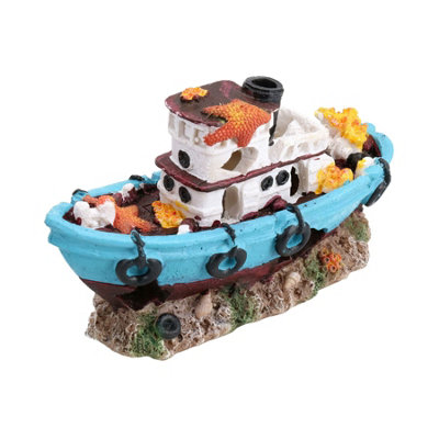 AB Tools Aquatic Aquarium Decoled Boat Ship Wreck Fish Tank Ornament 7X10X18Cm from B&Q