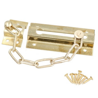 AB Tools 110mm Security Door Chain Slide Lock Guard Bolt Safety Catch Brass Plated from B&Q