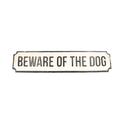 Ab Tools Beware Of The Dog Long Cast Iron Sign Plaque Wall Fence Gate Post House Home White/Black