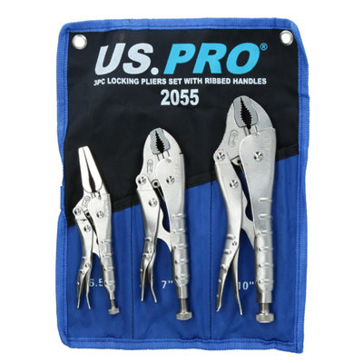 Ab Tools Locking Pliers Grip Wrench Plier Mole Grips With Ribbed Handles 3Pc Set