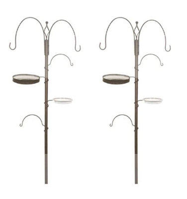 AB Tools 2 X Deluxe Wild Bird Feeding Station 4 HangersFeeder TrayPlastic Bird Bath from B&Q