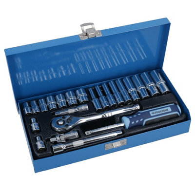 B&Q -  1/4" Drive 23Pc Metric Socket Set Shallow Deep Sockets Ratchet Extensions Uj