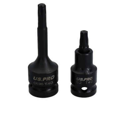 AB Tools T40 Short (53mm) + Long (78mm) Impacted Torx Star Male Bits Sockets 1/2" Drive from B&Q