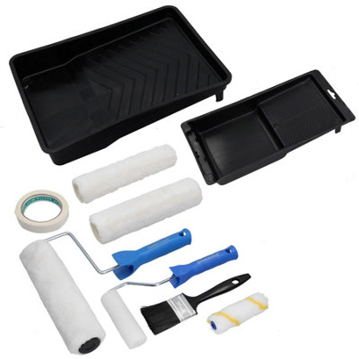 AB Tools Decorators Roller Trays Rollers And Paint Brush Set Diy 11Pc Kit