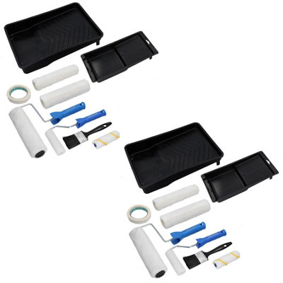 AB Tools 2 X Decorators Roller Trays Rollers 100mm And 230mm + Paint Brush Set Diy 11Pc