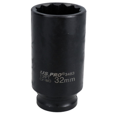 B&Q -  32mm Metric 1/2" Drive Deep Rear Hub Axle Nut Socket 12 Sided Bi-Hex