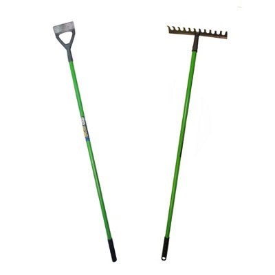AB Tools Garden Rake And Dutch Hoe Gardening Soil Leaves With Carbon Steel Blades 2Pk from B&Q