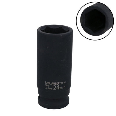 Ab Tools 24Mm 1/2" Drive Deep Metric Impact Impacted Socket 6 Sided Single Hex