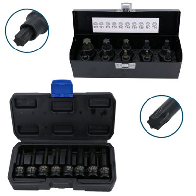 AB Tools 1/2" Drive Shallow And Deep Impact Torx Star Male Bits Sockets T20-T80 18Pc from B&Q