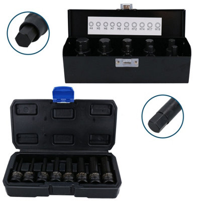 AB Tools 1/2In Drive Shallow And Deep Metric Impact Allen Key Hex Bit Sockets 4 To 19mm 18Pc from B&Q