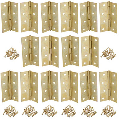 B&Q -  4" (100mm) Brass Plated Steel Door Cabinet Closet Gate Hinges Butt Hinge 16Pk