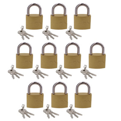 AB Tools Heavy Duty 38mm Iron Brass Coated Padlock Security Lock Secure 3 Keys 10Pk from B&Q