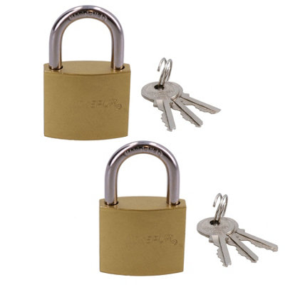 AB Tools Heavy Duty 38mm Iron Brass Coated Padlock Security Lock Secure 3 Keys 2Pk from B&Q