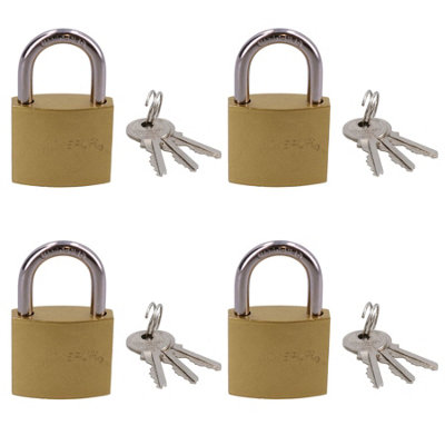 AB Tools Heavy Duty 38mm Iron Brass Coated Padlock Security Lock Secure 3 Keys 4Pk from B&Q