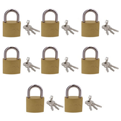 AB Tools Heavy Duty 38mm Iron Brass Coated Padlock Security Lock Secure 3 Keys 8Pk from B&Q