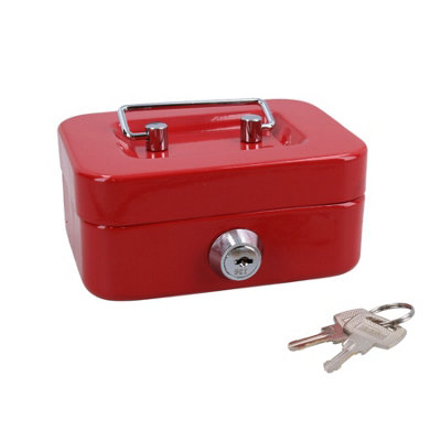 AB Tools 4.5" Petty Cash Box Money Coin Tin Deposit Security Kids Money Box 2 Keys Red from B&Q