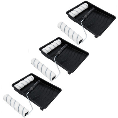 AB Tools 230mm Paint Roller Medium Pile Sleeves +Tray For Painting Decorating 3Pk from B&Q