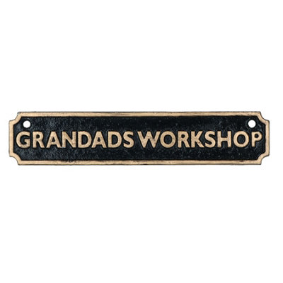 B&Q -  Grandads Workshop Cast Iron Sign Plaque Wall Fence Gate Post House Garage