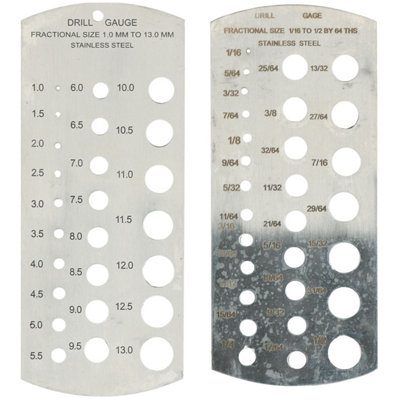 B&Q -  Metric And Imperial mm Sae Drill Size Measuring Gauge Set Hole Guide 2Pc Set