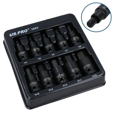 Ab Tools Metric Impacted Short Stubby Hex Allen Key Sockets 1/2In Drive 4 To 19Mm 10Pc