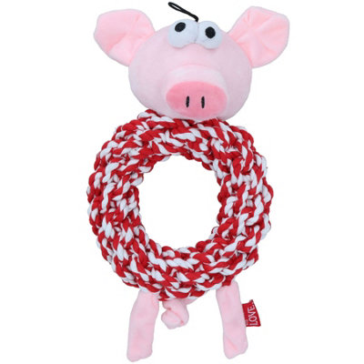 B&Q -  Dog Christmas Gift Knottie Ring Pig In Blanket Plush Rope Squeaky Play Toy