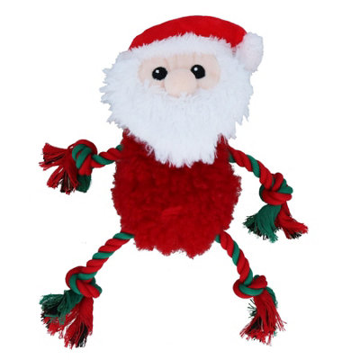 B&Q -  Small Dog Christmas Gift Fluffy Ropee Santa Squeaky Plush Rope Play Toy Present