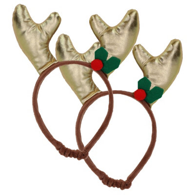 AB Tools 2Pk Dog Humorous Novelty Christmas Gold Antler Headband Small Xmas Gift from B&Q