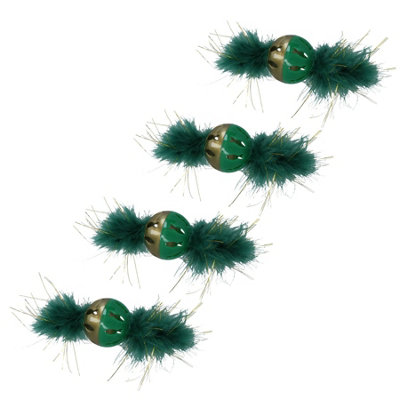 B&Q -  4Pk Cat Kitten Christmas Gift Magical Forest Feather Ball Festive Feline Play Toy
