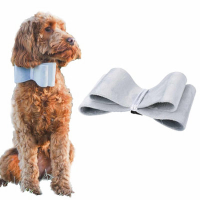 AB Tools Dog Puppy Velvet Festive Christmas Silver Bow Bow-Tie Easy To Attach To Collar from B&Q