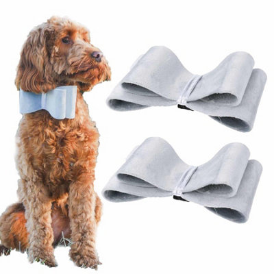 AB Tools 2Pk Dog Puppy Velvet Festive Christmas Silver Bow Bow-Tie Easy To Attach from B&Q