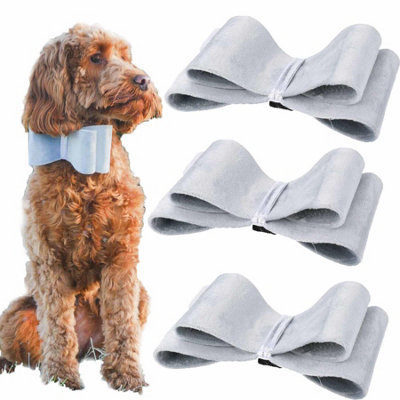 AB Tools 3Pk Dog Puppy Velvet Festive Christmas Silver Bow Bow-Tie Easy To Attach from B&Q