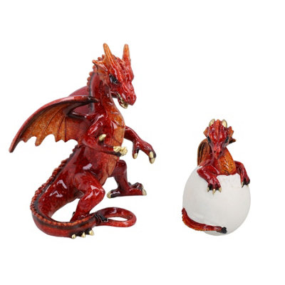 AB Tools Red Standing Dragon & Egg Resin Fantasy Sculpture Statue Ornament Figurine from B&Q
