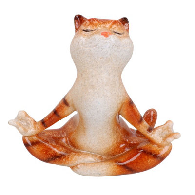 B&Q -  Sitting Yoga Ginger Cat Zen Ornament Statue Meditating Garden House Decor