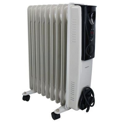 AB Tools 2Kw 9 Fin Slim Line Oil Filled Radiator Heater With Adjustable Thermostat White from B&Q