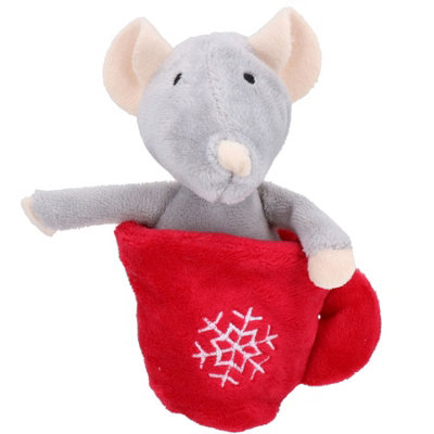 AB Tools Cat Gift Christmas Festive Small Crinkly Plush Mouse In A Teacup Play Toy
