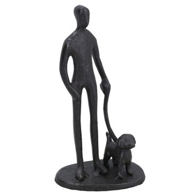 Ab Tools Man With Dog Silhouette Figurine Statue House Decor Ornament Cast Iron Home