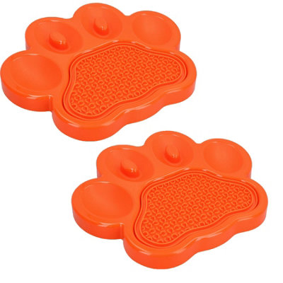 B&Q -  2Pk Orange Paw Interactive Dog Slow Feeder & Lick Mat Dog Food Accessories