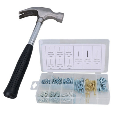 AB Tools 8Oz Claw Hammer Nail Remover Installer 10" Long With 550Pc Nail Assortment Set from B&Q