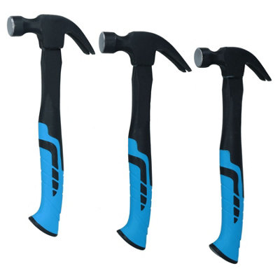 AB Tools 3Pc Curved Claw Hammer Fibreglass Handle Nail Screw Remover 8Oz 16Oz 20Oz