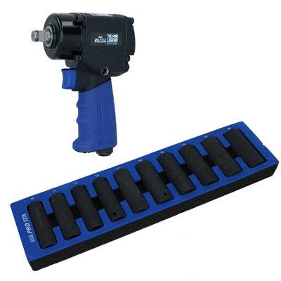 AB Tools 1/2" Drive Mini Air Impact Wrench Gun 680Nm + Deep Impact Sockets 1024mm from B&Q