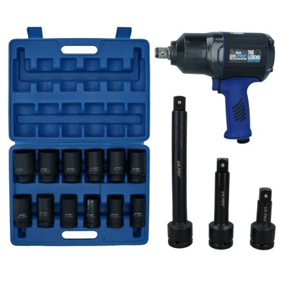 AB Tools 3/4" Drive Air Impact Wrench Gun 2000 Nm & 12 Sockets 24-41mm & Extensions from B&Q