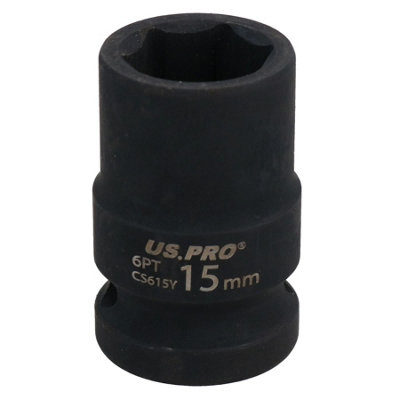 Ab Tools 15Mm Metric Shallow Impact Impacted European Style Socket 1/2" Drive 6 Sided