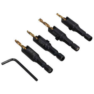 AB Tools 4Pc Titanium Coated Countersink Hss G Drill Bit Set Drill Pilot 2.38mm3.55mm from B&Q