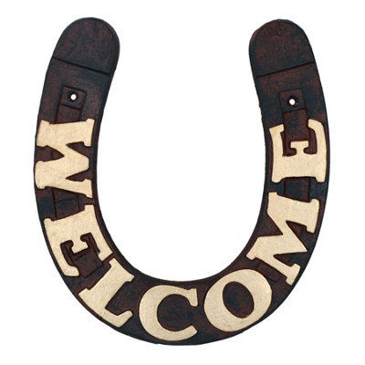 AB Tools Horse Shoe Welcome Cast Iron Sign Plaque Wall Gate House Stable Farm Yard from B&Q