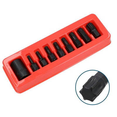 AB Tools 1/2" Drive T30T70 Male Torx Star Impact Impacted Bits With Holder 9Pc Set from B&Q