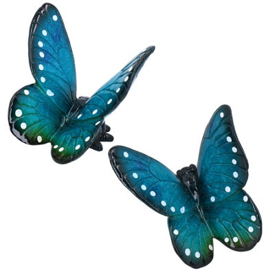 AB Tools Blue Wall Mount Pair Butterflies Resin Shed Sculpture Statue Garden Butterfly from B&Q