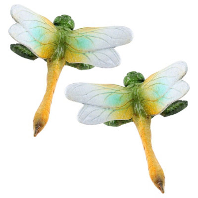 B&Q -  Green Wall Mount Dragonflies Pair Resin Shed Sculpture Statue Garden Dragonfly