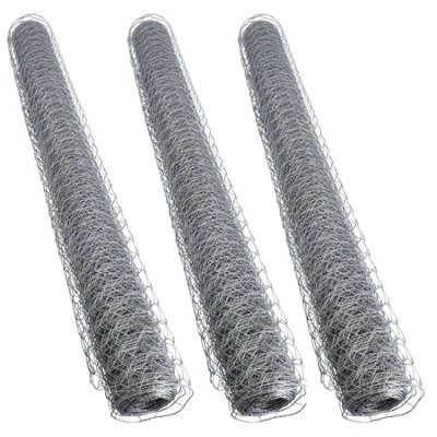 B&Q -  Galvanised Wire Chicken Mesh Fencing Cages Fence 10M X 0.9M 25mm Hex 3Pk